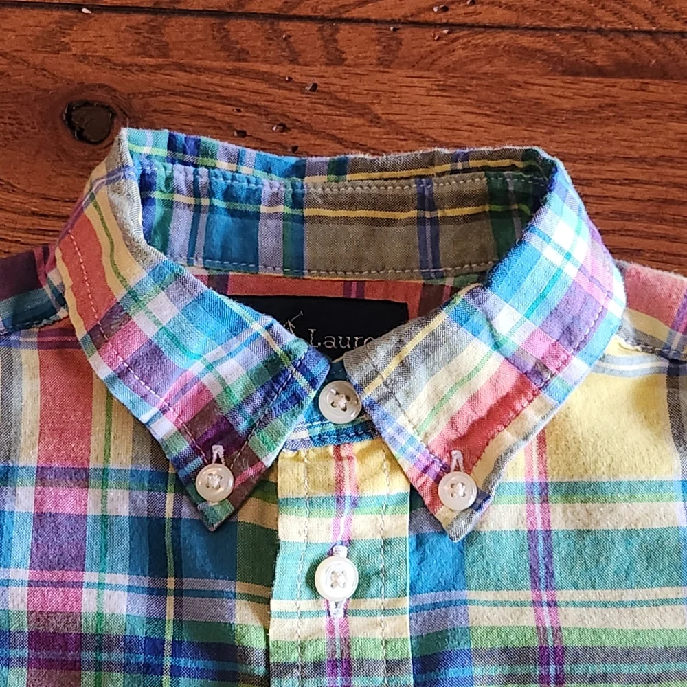 Ralph Lauren infant Madras SS button-down and Chino bundle Size 12 months